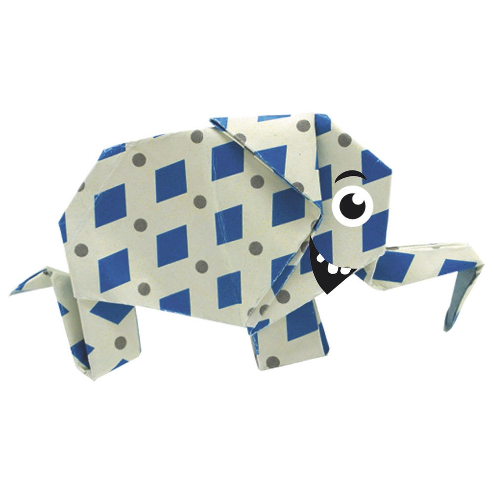 Fridolin vicces Origami - Elefánt - kek rombuszmintas hajtogatott elefant szemekkel