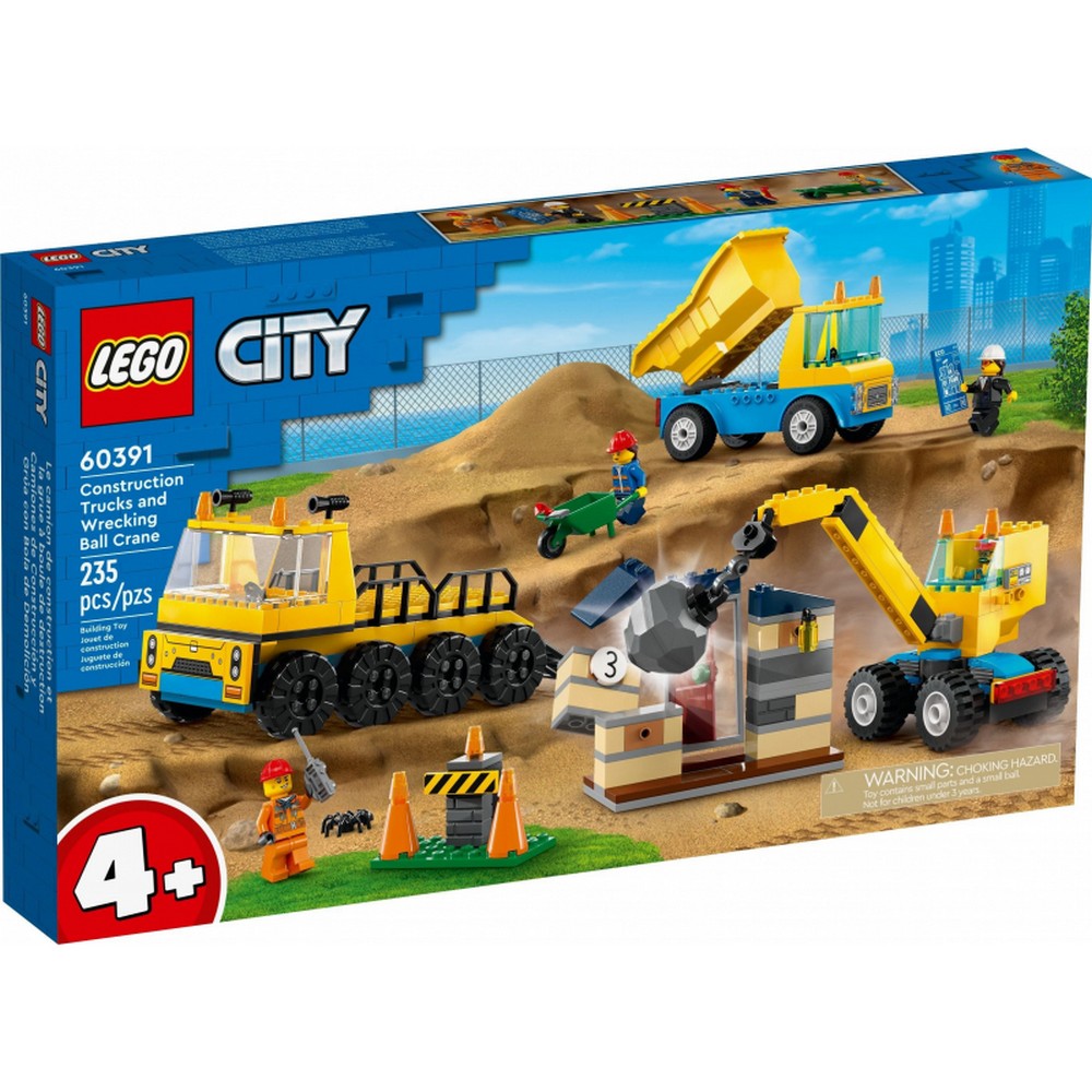 Camioane de construcție LEGO City și macara cu bile de demolare 60391