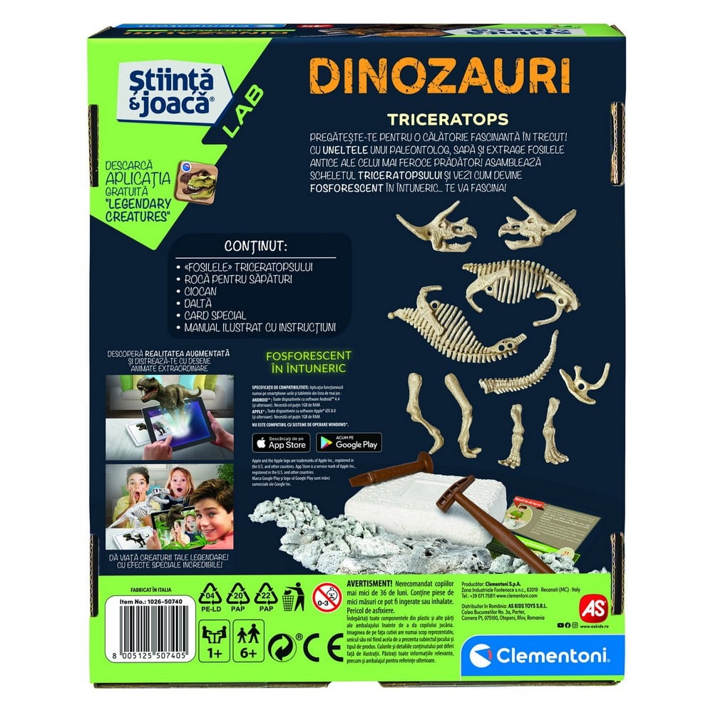 Set de experimente - Descoperă Dinozaurul Triceratops