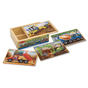 Melissa &amp; Doug Joc de dezvoltare a abilităților din lemn, Puzzle-uri într-o cutie, construcție