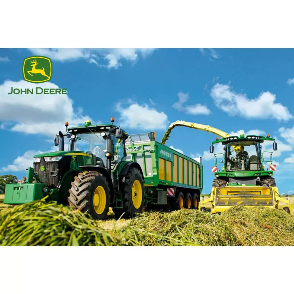 Puzzle Schmidt: Puzzle de 100 de piese John Deere - Tractor 7310R și Combină Harvester 8600i