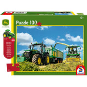 Puzzle Schmidt: Puzzle de 100 de piese John Deere - Tractor 7310R și Combină Harvester 8600i