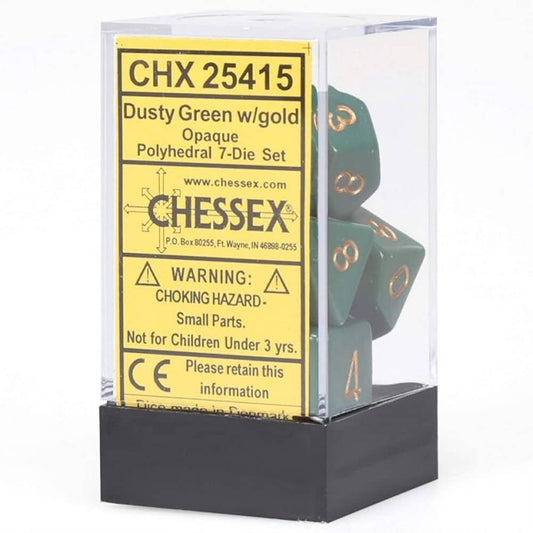 Chessex Opaque Polihedral Dusty Green cu set de 7 matrițe din cupru 25415