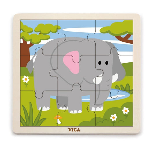 Puzzle din lemn din 9 piese - elefant
