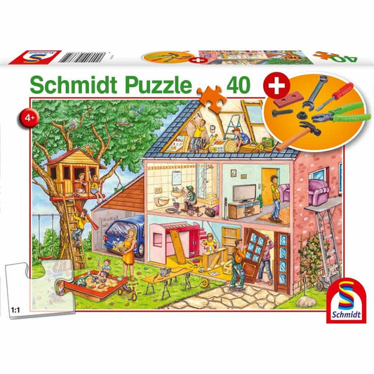 Puzzle Schmidt: Muncitori ocupati, 40 piese + Joc cadou cu unelte
