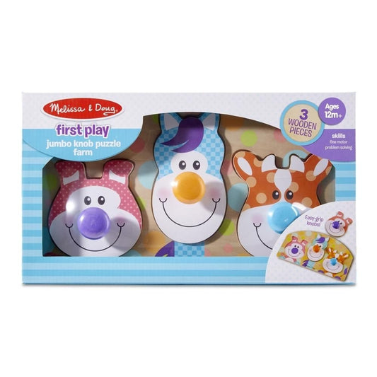 Melissa &amp; Doug Jucării din lemn pentru bebeluși și copii mici, puzzle uriaș cu nasture, animale de fermă