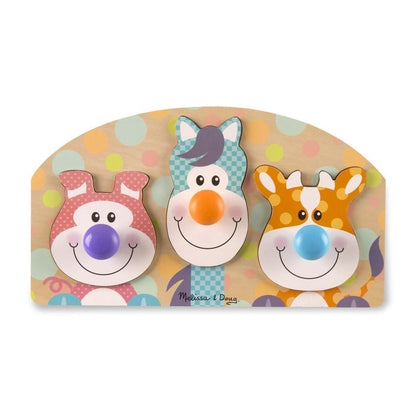 Melissa &amp; Doug Jucării din lemn pentru bebeluși și copii mici, puzzle uriaș cu nasture, animale de fermă