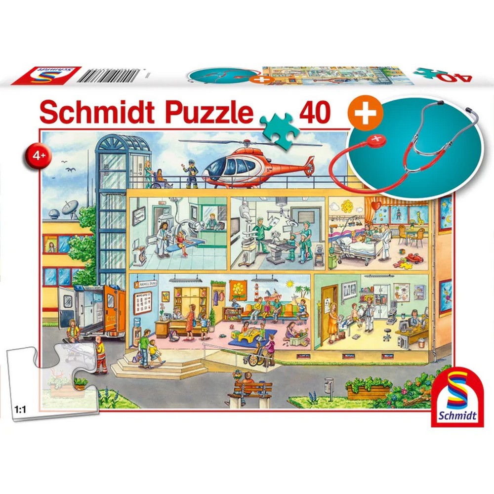 Puzzle Schmidt: In spitalul de copii, 40 piese + Cadou: Stetoscop 