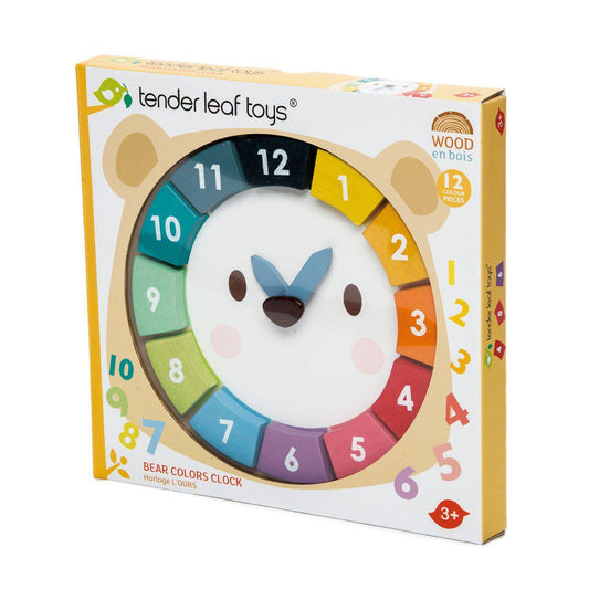 Oktató színes medve óra, prémium minőségű fából - Bear Colour Clock - 12 darab colorate - Tender Leaf Toys-Tender Leaf Toys-1-Játszma.ro - A maradandó élmények boltja