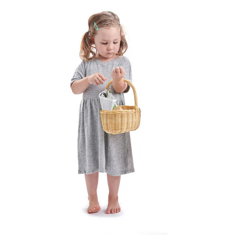 Coș de cumpărături din răchită cu accesorii din lemn - Tender Leaf Toys - TL8286