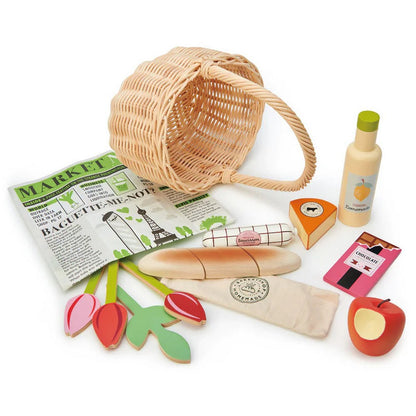 Coș de cumpărături din răchită cu accesorii din lemn - Tender Leaf Toys - TL8286